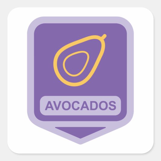 紫と金ゴールドのミニマルなアボカドバッジ スクエアシール (正面)