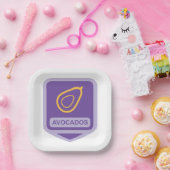 紫と金ゴールドのミニマルなアボカドバッジ ペーパープレート (パーティー)