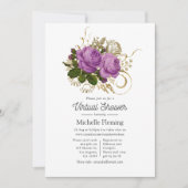紫と金ゴールドのヴィンテージシックなフローラバーチャルシャワー 招待状 (正面)