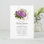 紫と金ゴールドのヴィンテージシックなフローラバーチャルシャワー 招待状 (スタンド正面)