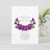 紫と金ゴールドのヴィンテージフローラお祝い 招待状 (スタンド正面)