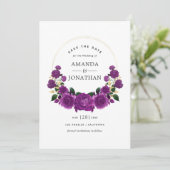 紫と金ゴールドのヴィンテージフローラ結婚の セーブザデート (スタンド正面)