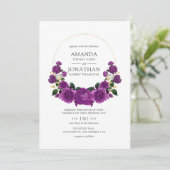 紫と金ゴールドのヴィンテージフローラ結婚の 招待状 (スタンド正面)
