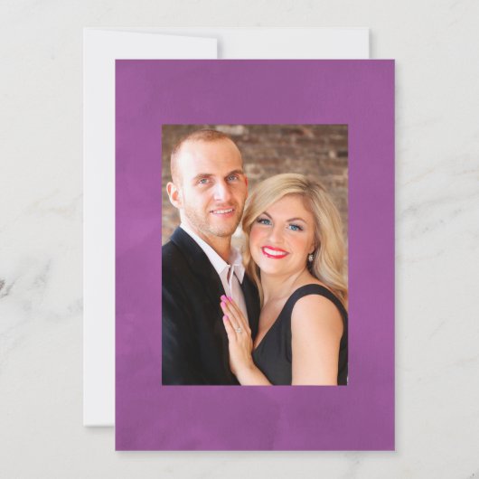 紫と金ゴールドのヴィンテージ結婚フローラの写真 招待状 (裏面)