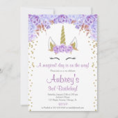 紫と金ゴールドの一角獣少女誕生会 招待状 (正面)