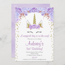 紫と金ゴールドの一角獣少女誕生会 招待状