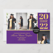 紫と金ゴールドの写真による発表 招待状 (正面)