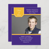 紫と金ゴールドの写真卒業招待状 招待状 (正面/裏面)