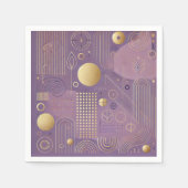 紫と金ゴールドの切り離しの北欧パターン スタンダードカクテルナプキン (正面)