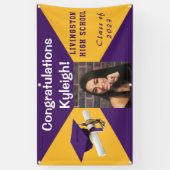 紫と金ゴールドの卒業写真 横断幕 (縦)