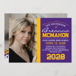 紫と金ゴールドの卒業2写真のお知らせ 招待状