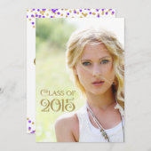 紫と金ゴールドの卒業 招待状 (正面/裏面)