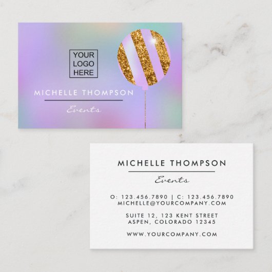 紫と金ゴールドの名刺 名刺 (正面/裏面)