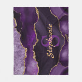 紫と金ゴールドの大理フェイク石Agateモノグラム フリースブランケット (正面)