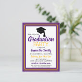 紫と金ゴールドの学校の色のグラードパーティー インビテーションポストカード (スタンド正面)