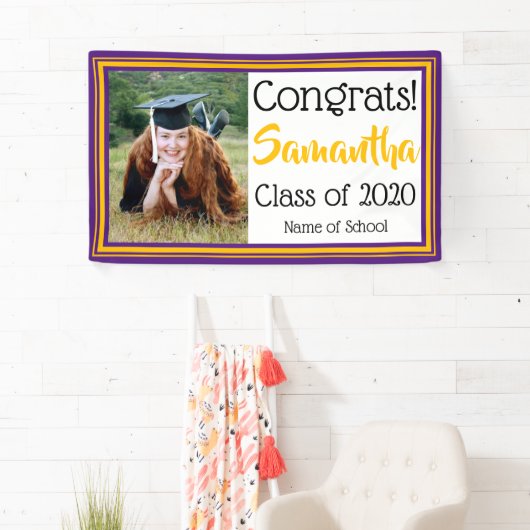 紫と金ゴールドの学校の色の写真 横断幕 (インサイチュ)