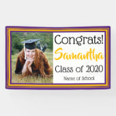 紫と金ゴールドの学校の色の写真 横断幕 (横)