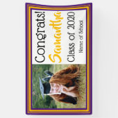 紫と金ゴールドの学校の色の写真 横断幕 (縦)