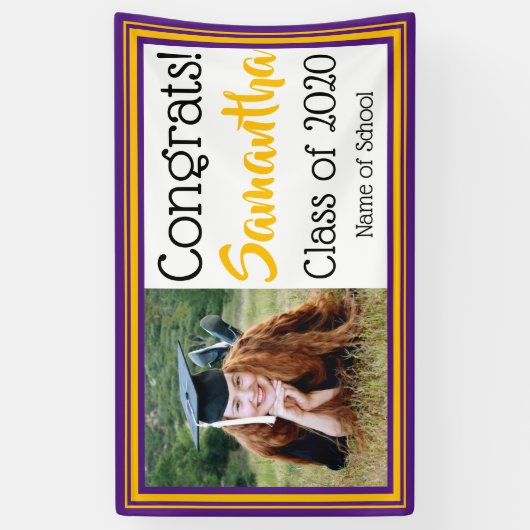 紫と金ゴールドの学校の色の写真 横断幕 (縦)