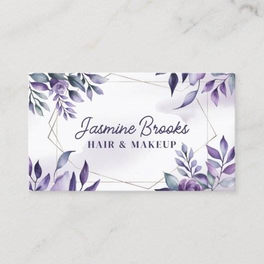 紫と金ゴールドの幾何学模様の水の色離れの 名刺 (正面)