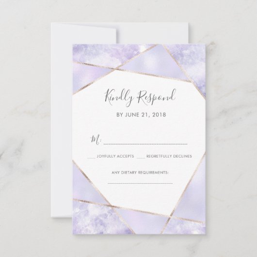 紫と金ゴールドの幾何学的RSVPカード 招待状 (正面)