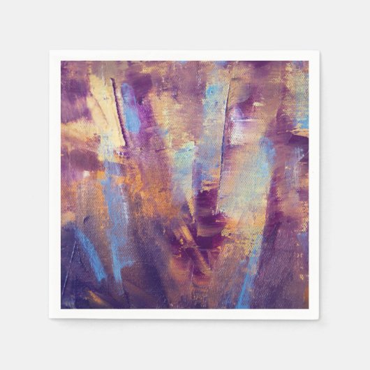 紫と金ゴールドの抽象芸術オイル塗装金属 スタンダードカクテルナプキン (正面)