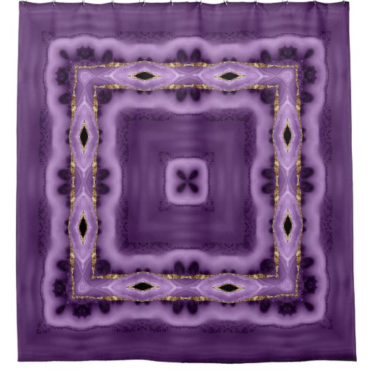 紫と金ゴールドの抽象芸術カーテン シャワーカーテン (正面)