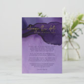 紫と金ゴールドの抽象芸術日付の結婚変更 招待状 (スタンド正面)