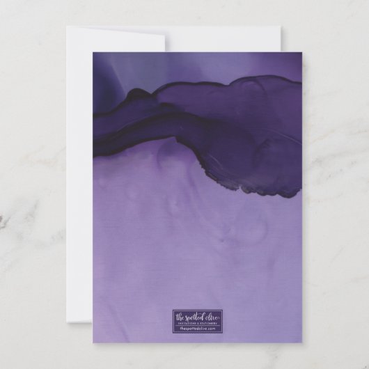 紫と金ゴールドの抽象芸術日付の結婚変更 招待状 (裏面)