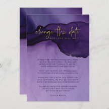 紫と金ゴールドの抽象芸術日付の結婚変更