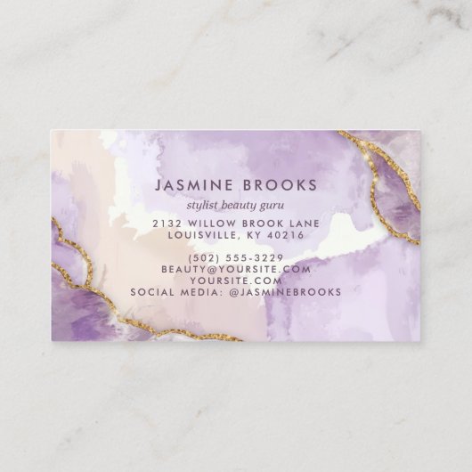 紫と金ゴールドの抽象芸術水色 名刺 (裏面)