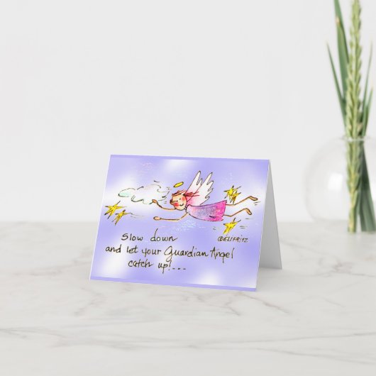 紫と金ゴールドの星の天使がスケッチを遅らせる ノートカード (正面)