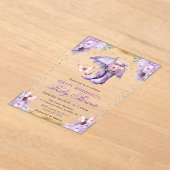 紫と金ゴールドの春傘の赤ちゃんシャワー アクリル招待状 (レイダウン)