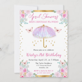 紫と金ゴールドの春傘21歳の誕生日 招待状