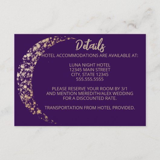 紫と金ゴールドの月と後結婚ろ エンクロージャーカード (正面)