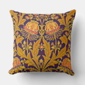 紫と金ゴールドの植物性モリスインスパイアフローラ クッション (正面)
