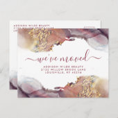 紫と金ゴールドの水色のインクの移動発表 案内ポストカード (正面/裏面)