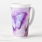 紫と金ゴールドの水色の蝶 カフェラテマグ (右アングル)