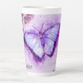 紫と金ゴールドの水色の蝶 カフェラテマグ (正面)