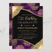 紫と金ゴールドの法図21歳 招待状 (正面/裏面)