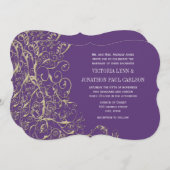 紫と金ゴールドの渦巻結婚き 招待状 (正面/裏面)