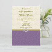 紫と金ゴールドの王室の結婚式招待状カード 招待状 (スタンド正面)