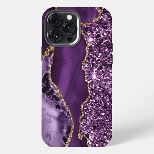 紫と金ゴールドの瑪瑙パターン iPhoneケース (裏面)
