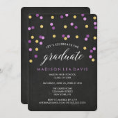 紫と金ゴールドの紙吹雪の黒板卒業 招待状 (正面/裏面)