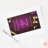 紫と金ゴールドの結婚ワインラベルのシール 長方形シール (封筒)