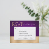 紫と金ゴールドの結婚式のRSVP応答カード 出欠カード (スタンド正面)