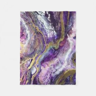 紫と金ゴールドの緑大理石Agate Crystal フリースブランケット