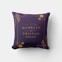 紫と金ゴールドの美学のフローラ クッション