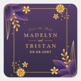 紫と金ゴールドの美学のフローラ スクエアシール