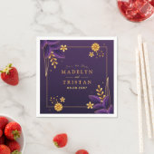 紫と金ゴールドの美学のフローラ スタンダードカクテルナプキン (インサイチュ)